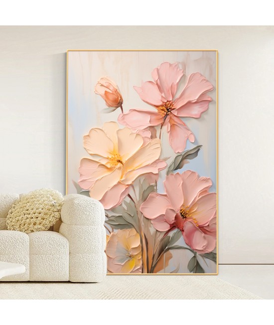 奶油風 花卉 晶瓷面掛畫 裝飾掛畫連鋁畫框 100X150CM
